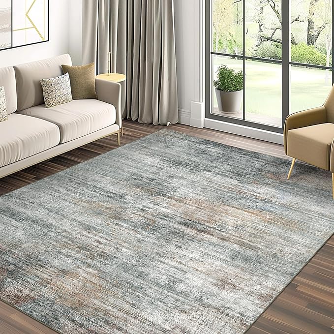 Area Rugs 8x10 for Living Room Bedroom, Modern Abstract Machine Washable Rug, Large Soft Low Pile Floor Cover with Non Slip Backing for Dining Room, Ash Gray Brown