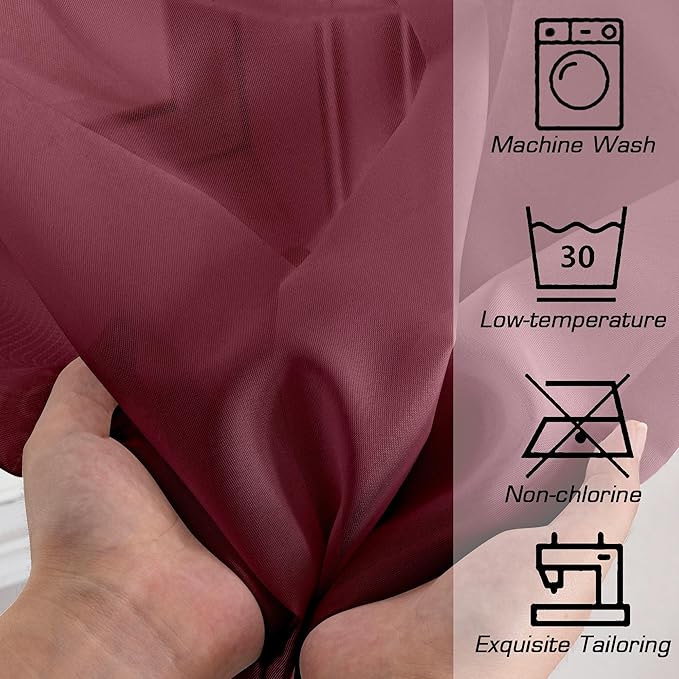 Simplebrand Burgundy Red Sheer Curtains 96 Inches Long, Light Filtering Rod Pocket Solid Color Window Sheer Curtain Panels, Elegant Curtains & Drapes for Living Room, Bedroom 2 Panels, 59" W x 96" L