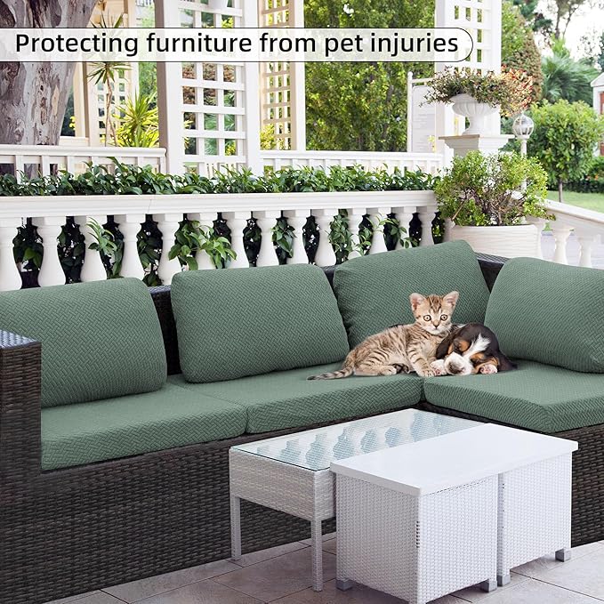 Outdoor Cushion Covers Set,8PCS Patio Furniture Couch Seat Slipcovers, Replacement for Sofa Sectional Chair(Cover，Only)