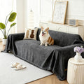 Couch Cover for Dogs, Boho Sofa Covers for 3 Cushion Couch, Chenille Sofa Slipcover for Pets Washable, L-Shape Sectional Couch Cover Soft Throw Blankets with Tassels(91x134,Charcoal Grey)