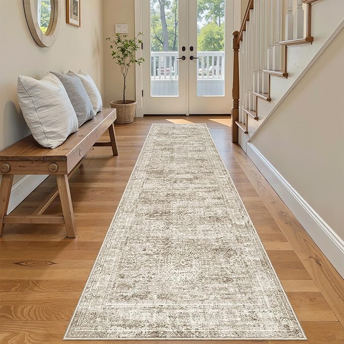 Soalmost Runner Rug 2'x8' Washable Non-Slip Runner Rugs for Kitchen Bathroom Laundry Room Brown Vintage Floor Carpet Runners for Hallway Entryway