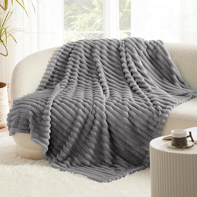 Bedsure GentleSoft Frost Gray Fleece Blanket for Couch -Cozy Soft Blankets for Women, Cute Small Throws for Girls, 60x80 Inches