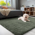 OLANLY 3x5 Machine Washable Small Bedside Rug, Soft Fluffy Shaggy Rugs for Living Room, Bedroom, Indoor Floor Carpet for Kids Girls and Boys, Preppy Dorms, Nursery, Home Decor Aesthetic, Olive Green