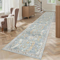 Madane Hallway Runner Rug 2x12, Extra Long Washable Runner Rugs with Rubber Backing, Non Slip Carpet Runner for Hallway, Vintage Rug Runners for Kitchen Laundry Room Entryway (Blue/Gold, 2'x12')