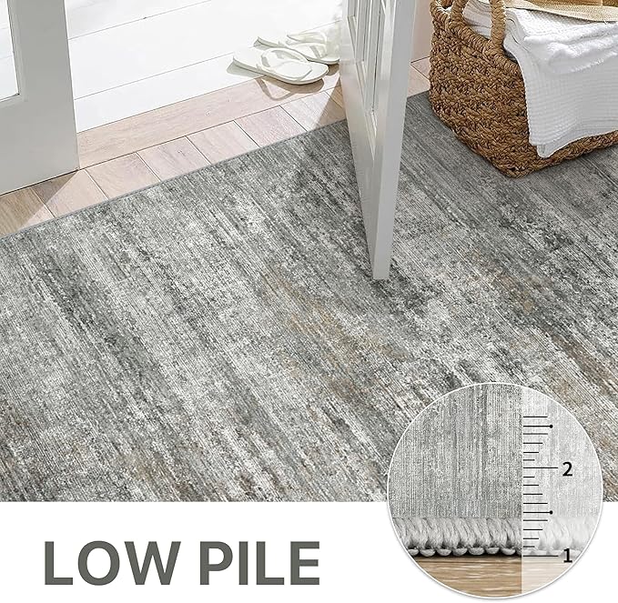 BEIMO Area Rugs 3x5 for Living Room Bedroom, Indoor Modern Abstract Machine Washable Rug, Small Soft Low Pile Floor Carpet with Non Slip Backing for Entryway, Ash Gray Brown