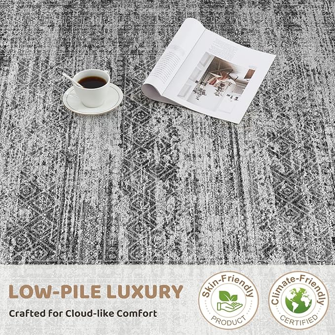 UERMEI 5x7 Area Rug Living Room Rugs - Washable Neutral Modern Abstract Soft Thin Rug Indoor Floor No Slip Rug Carpet for Bedroom Under Dining Table Home Office Decor - Dark Gray