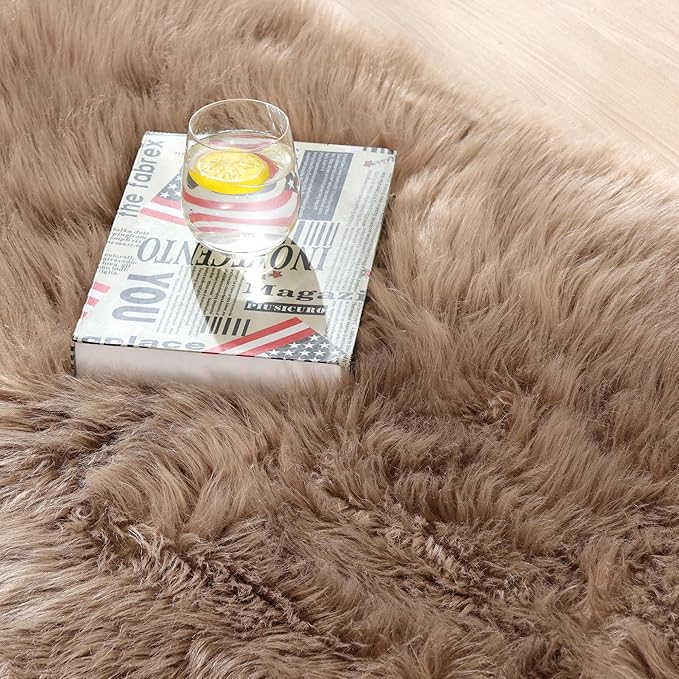 ORINOVA Fluffy Beige 8X10 Area Rug Faux Sheepskin Shaggy Fur Rug Washable for Living Room Bedroom Nursery Teen Room Home Décor