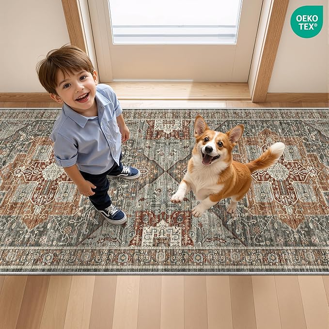 Kitchen Runner Rug Non Slip Washable 2.5x8, Soft Low Pile Entryway Rug Runners for Hallways,Carpet Runner for Living Room,Kitchen, Laundry, Bathroom(Grey/Brown/Tan,2.5'x8')