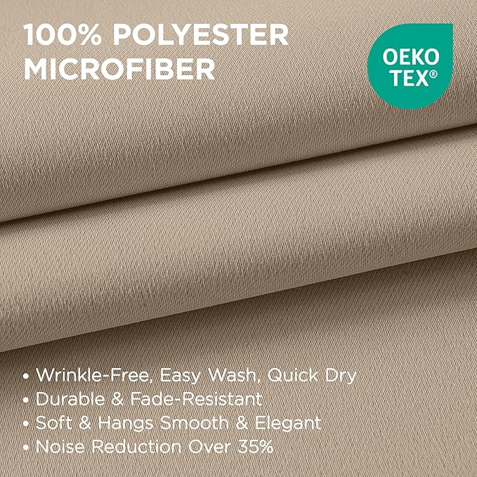 Joydeco Blackout Curtains 72 Inch Length 2 Panels Set, Thermal Insulated Long Curtains& Drapes 2 Burg, Room Darkening Grommet Drapes for Living Room Bedroom Window (W52 x L72 Inch, Light Beige)