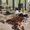 Cow Print Faux Cowhide Rug, Fluffy Fur 6.2x8.2 Feet Washable Cow Rugs for Living Room Bedroom Animal Print Hide Skin Rustic Western Décor Black and Brown