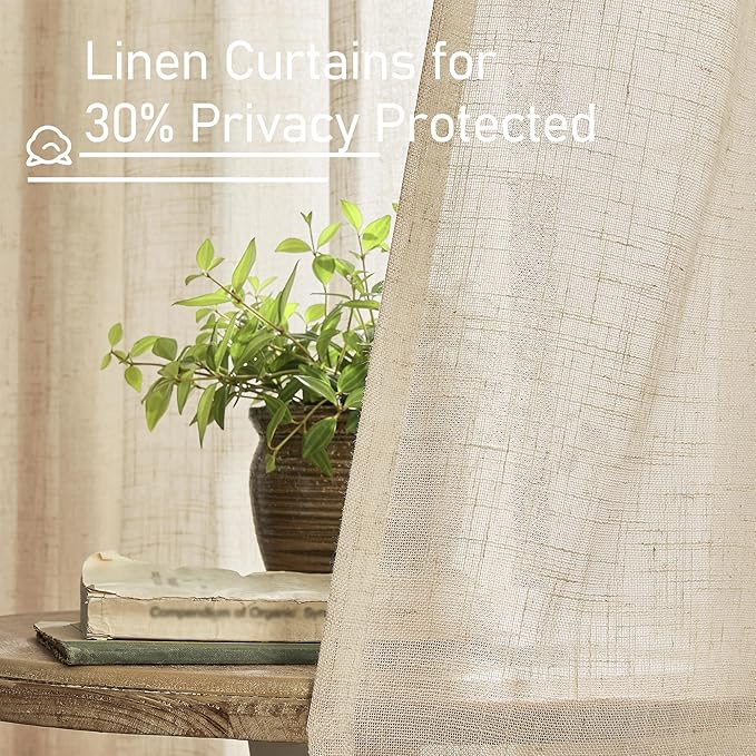 LAMIT Linen Kitchen Curtains 24 Inch Length, Semi Sheer Light Filtering Window Panels Back Tab and Rod Pocket Drapes for Basement/Small Windows, 25 x 24 Inch, 2 Panels