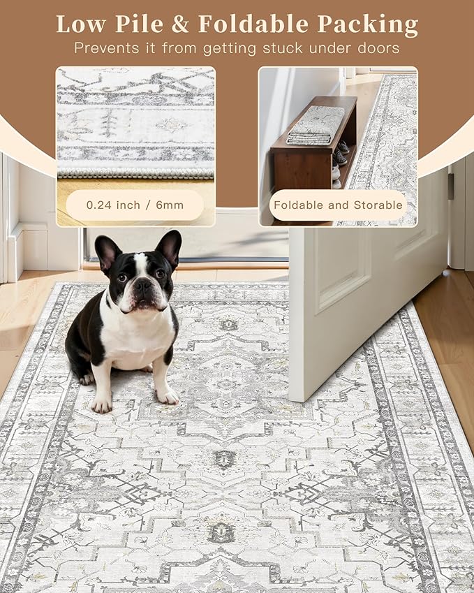 Madane Hallway Runner Rug 2x12, Long Washable Runner Rugs 12ft with Rubber Backing, Non Slip Carpet Runner, Vintage Rug Runners for Kitchen Laundry Room Entryway (Grey, 2'x12')