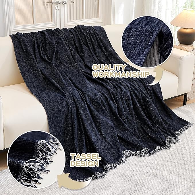 MYSKY HOME Sofa Covers Love Seat Couch Covers Couch Covers for Reclining Couches Couch Cover Sectional Washable Couch Cover with Tassels Sofa Protector for Kids, Dogs, Pets, 71"x118", Navy Blue