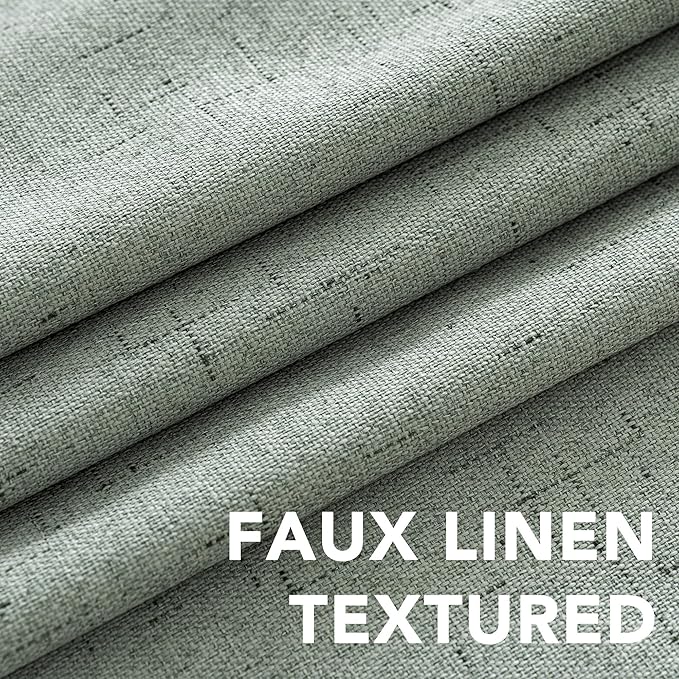 H.VERSAILTEX Linen Blackout Curtains 108 Inches Long 100% Blackout Thermal Insulated Textured Linen Look Curtain Draperies Anti-Rust Grommet, Energy Saving with White Liner, 2 Panels, Green Bay
