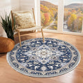 OPPODREAM Soft Round Rug 3ft, Washable Circle Rug 3ft with Non Slip Backing Play Room, Low-Pile Carpet 3 ft, Small Faux Cashmere Throw Carpet, Navy Blue & Gold