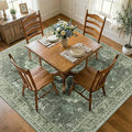 RELEANY Area Rugs Square 7ft Washable Non-Slip, Floral Vintage Distress Print Pattern Medallion Carpet for Living Room Bedroom Dining Room, Dark Green Gray