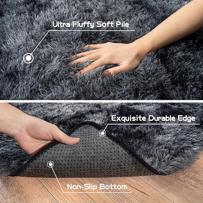Pionblank Super Fluffy Area Rug for Living Room 5x7 Feet, Modern Indoor Shaggy Carpet, Soft Plush Non Slip Rugs for Bedroom Kids Room Cloakroom Home Decor, Dark Grey