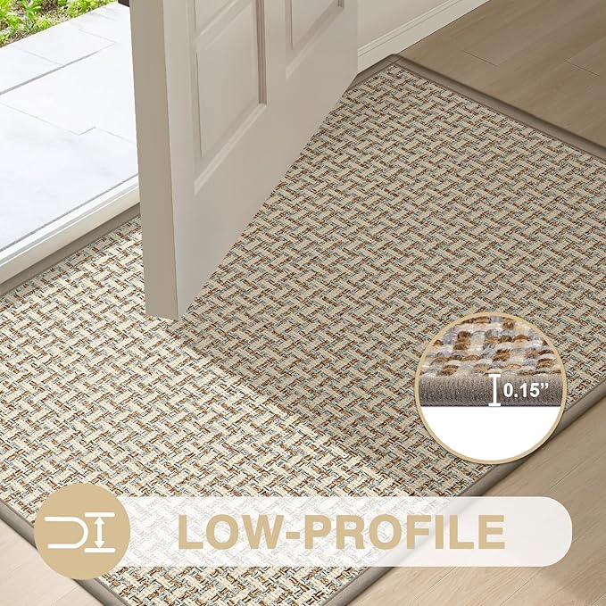 LEKEEPGO Door Mat Indoor Entrance 24"x47", Absorbent Indoor Door Mat Large, Non Slip Rubber Backing Inside Door Mats, Washable Floor Mat, Low-Profile Doormat for Front Door, Entryway, Entrance, Grey