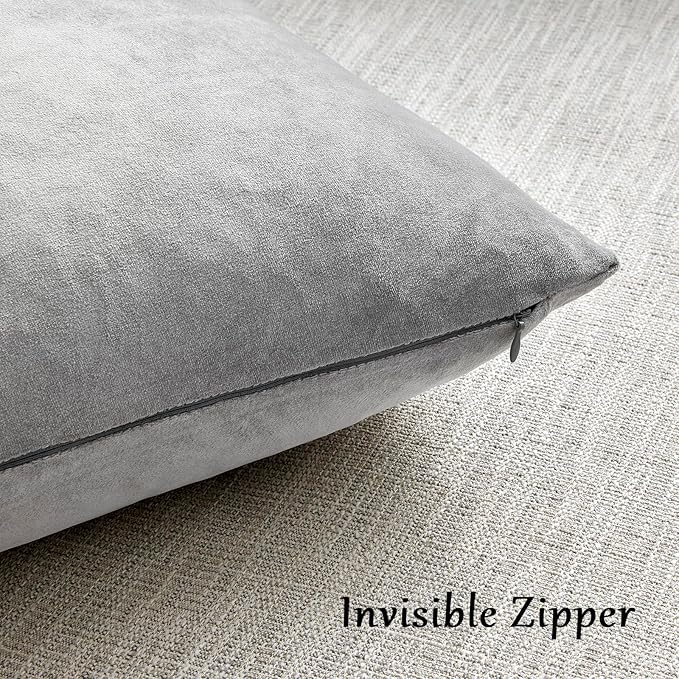 Silver Grey Velvet Decorative Throw Pillow Covers for Sofa Bed 2 Pack Soft Cushion Cover