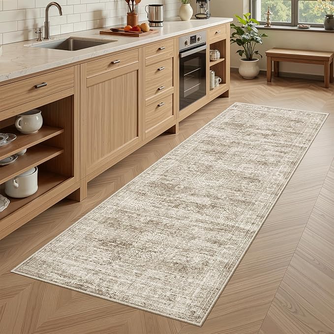 Runner Rug 2'x6' Washable Non-Slip Runner Rugs for Kitchen Bathroom Laundry Room Brown Vintage Floor Carpet Runners for Hallway Entryway