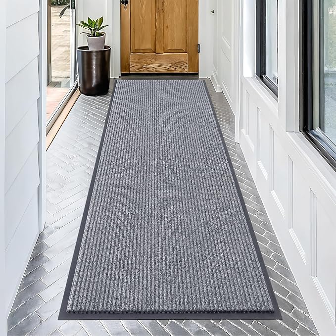 OLANLY Front Door Mat Indoor Outdoor Entrance, Waterproof Heavy Duty Doormat, Fade Resistant, Low Profile, Easy Clean Patio Porch Welcome Floor Mats for Entry, 71x30, Light Gray