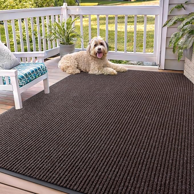 OLANLY Front Door Mat Indoor Outdoor Entrance, Waterproof Heavy Duty Doormat, Fade Resistant, Low Profile, Easy Clean Patio Porch Welcome Floor Mats for Entry, 71x47, Tan