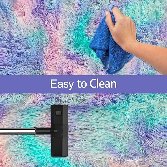 Tie-Dye Purple Rainbow Rug for Living Room 5x8ft Fluffy Modern Shag Area Rug Mat Bedside Throw Rug for Bedroom Kids Room Boys Teens Nursery Baby Dorm Office Home Decor Soft and Cozy Carpets