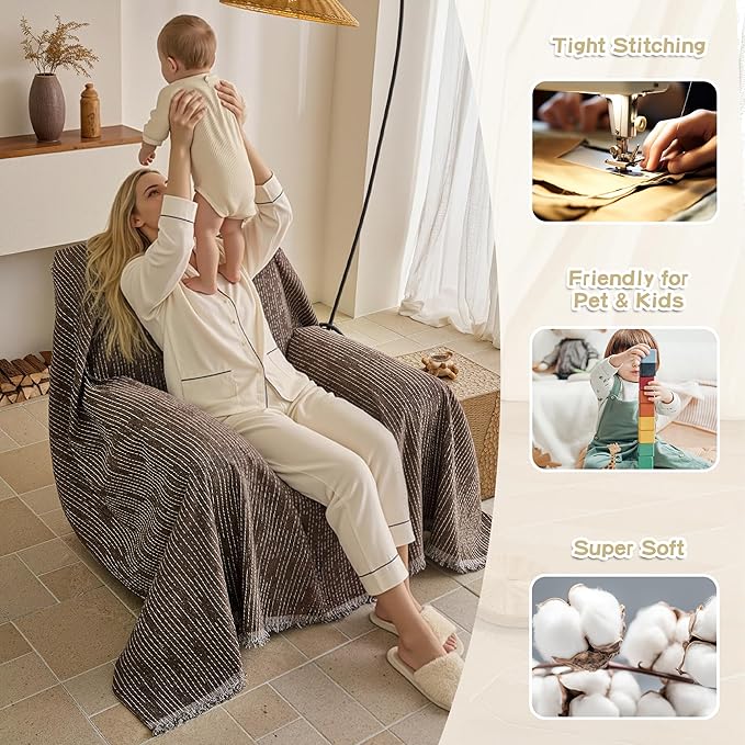 MYSKY HOME Oversized Armchair Couch Cover for 1 Cushion Couch, Washable Sofa Protector, Chair Couch Covers Sofa Covers Sofa Throws Sofa Slipcovers Futon Cover for Pet, Kid, 71"X91", Deep Chocolate