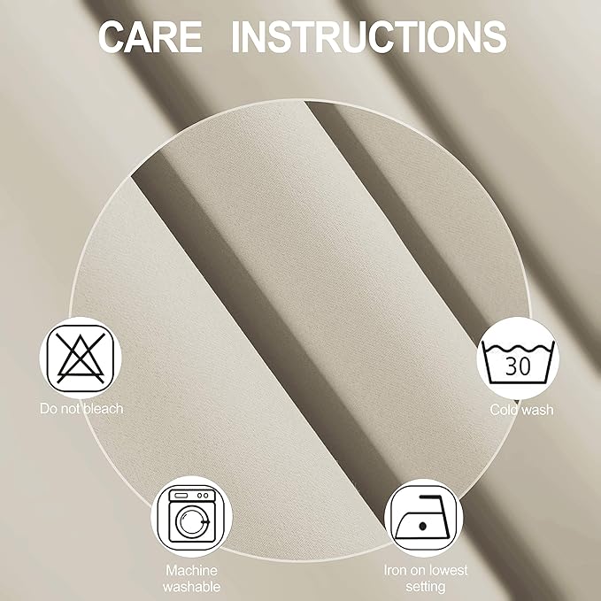 LEMOMO Light Beige Blackout Curtains/52 x 45 Inch Length Kids Curtains/Set of 2 Panels Grommet Bedroom Curtains for Living Room