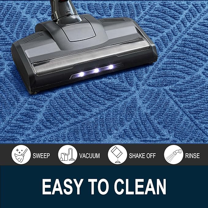 Colorxy Waterproof Doormat, Sturdy Natural Rubber Front Door Mats, Non Slip Low Profile Indoor Outdoor Entrance Mat, Stain Resistant Easy Clean Floor Mat for Patio or Entryway, 30''x17'', Light Blue