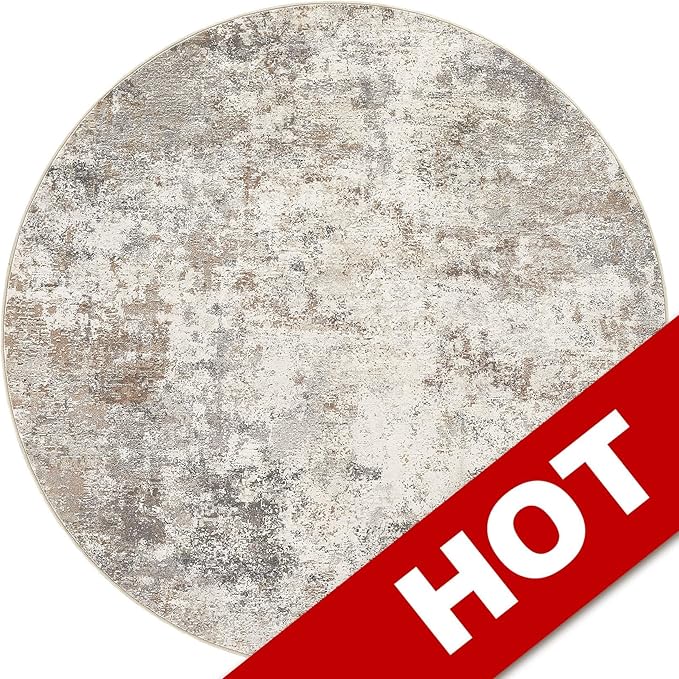 UERMEI 6ft Round Area Rug Living Room Rugs - 6x6 Washable Neutral Modern Abstract Soft Thin Rug Indoor Floor No Slip Rug Carpet for Bedroom Under Dining Table Home Office Decor - Brown Grey