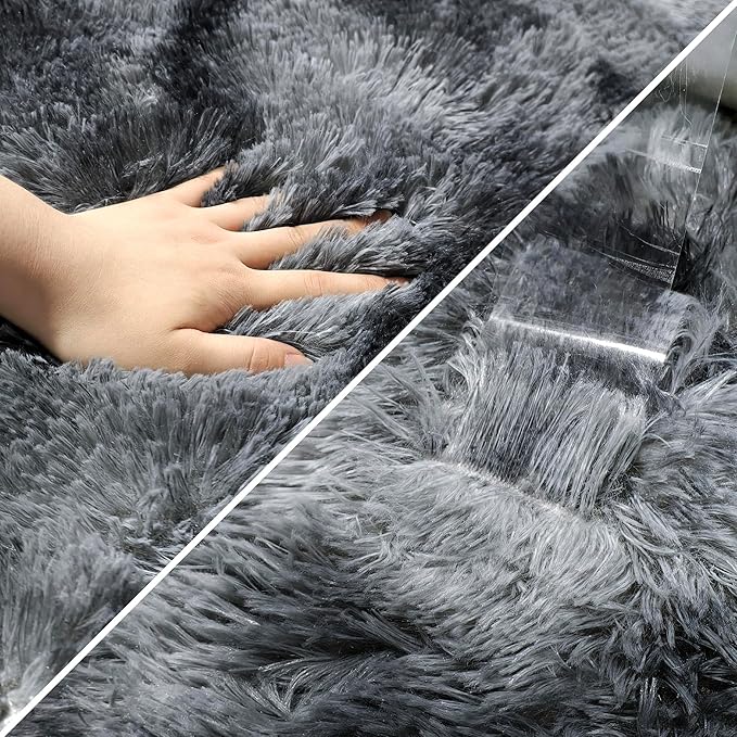 Tie-Dyed Dark Grey 3x10 Machine Washable Runner Rugs for Hallway Soft Fluffy Shaggy Bedside Rugs for Bedroom Living Room Indoor Floor Carpet for Kids Girls and Boys Nursery Rooms Home Decor Aesthetic
