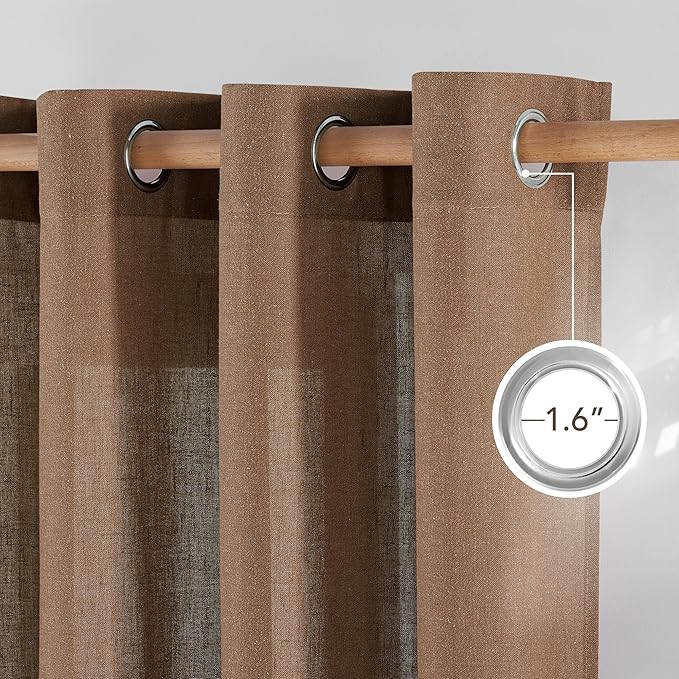 NICETOWN Gold Brown Linen Curtains for Kitchen, Thick Flax Small Window Treatments Semi Sheer Privacy Assured with Light Through for Cafe/Bathroom, W55 x L84, 2 Panels