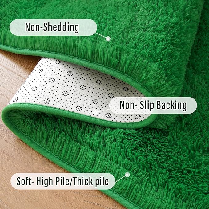 Amearea Premium Soft Fluffy Rug Modern Shag Carpet, Fuzzy Shaggy Rugs for Bedroom Living Room Teen Apartment Decor, Comfortable Indoor Furry Dorm Carpets, Green 5x7.5 Feet