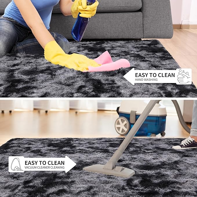 Tepook Soft Fluffy Rugs for Living Room, 5x8 Shaggy Area Rug for Bedroom, Modern Shag Rug Fuzzy Carpets for Kids, Plush Indoor Nursery Home Decor Rug with Non-Slip Bottom, Tie-dye Dark Grey