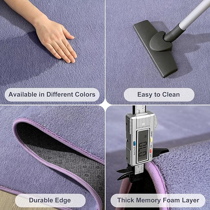 Amearea Large Modern Area Rugs for Bedroom Living Room, 6x9 Feet Purple Thickened Memory Foam Rug, Fluffy Indoor Washable Rugs Non Slip Minimalist Carpet for Boys Girls Dorm Nursery Room Decor