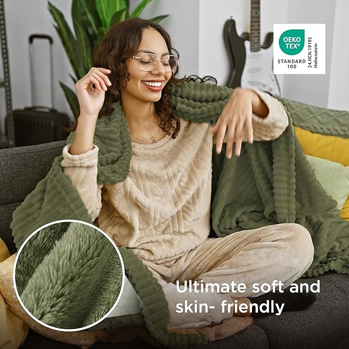 Bedsure GentleSoft Christmas Throw Blanket for Couch - Cozy Soft Blankets for Women, Cute Small Fleece Christmas Throws Gifts for Teens Girls Room Home Decor, Moss, 50x60 Inches