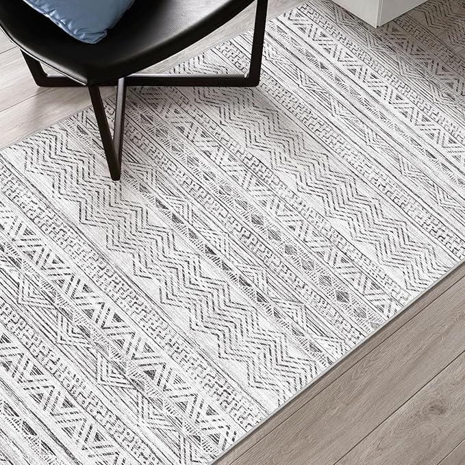 2x6 Washable Hallway Runner Rug - Moroccan Non-Slip Indoor Table Long Runners for Entryway Soft Low Pile Neutral Rugs for Kitchen Waterproof Geometric Carpet for Bedroom Bathroom Laundry 2x6 Grey