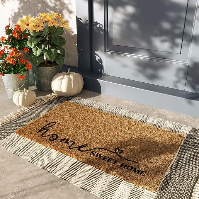 Barnyard Designs Doormat Welcome Mat for Outdoors, Large Front Door Entrance Mat, Brown (Home Sweet Home Script, 30x17)