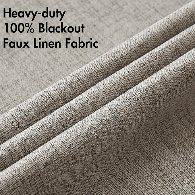 MIULEE Linen Curtains for Bedroom Solid 100% Blackout Thermal Insulated Greige Curtains Grommet Room Darkening Drapes for Living Room Nursery 52x72 Inch (2 Panels)