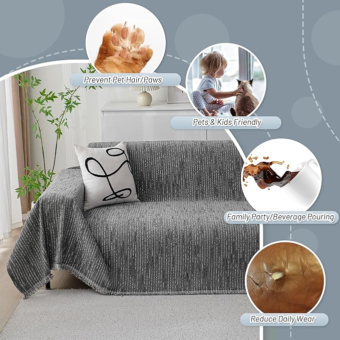 MYSKY HOME Couch Covers for Sofa, Dog Couch Cover Protector, Dark Grey Lines Sofa Covers for Sectional L Shape, Pets Couch Throw Cover Washable Durable Large Couch Cover for Dogs, Cats, 91"X118"