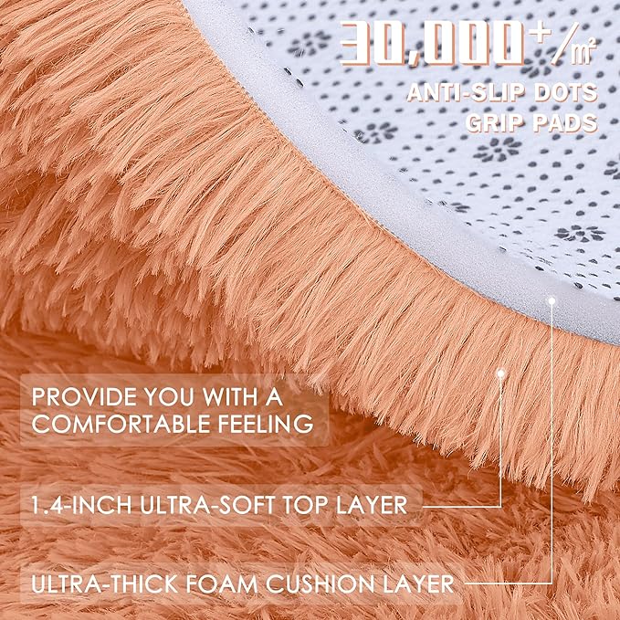 OLANLY 2x4 Machine Washable Runner Rugs for Hallway, Soft Fluffy Shaggy Bedside Rugs for Bedroom, Living Room, Indoor Floor Carpet for Kids Girls and Boys, Home Decor Aesthetic, Muted Orange