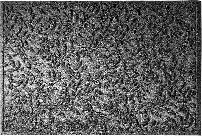 Grey Leaves Outdoor Indoor Entrance Door mat, Absorbent Durable Heavy Duty Welcome Front Door Mat,Thick Natural Rubber Back,Easy Clean Entryway Mat 47x32 Inch, Low Profile