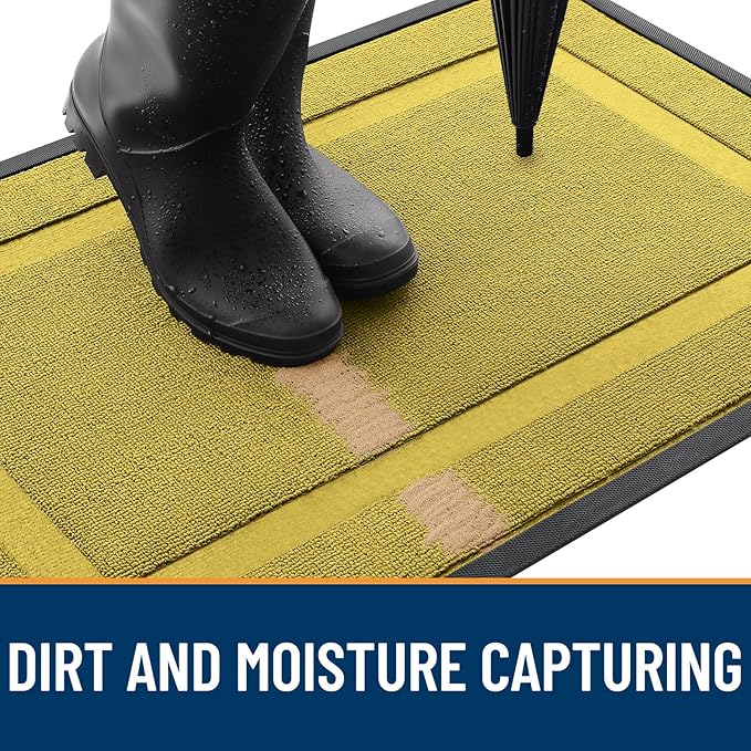 OLANLY Front Door Mat Indoor Outdoor Entrance, Waterproof All-Season, All-Weather Doormat, Sturdy Natural Rubber, Low Profile, Easy Clean Patio Porch Entryway Mat, 35x23, Lime Green