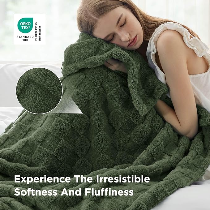 Bedsure GentleSoft Bronze Green Throw Blanket for Couch - Checkered Fleece Spring Blankets Gifts for Kids Girls, Cute Soft Cozy Throw for Bedroom Home Decor Gifts, 50x60 Inches