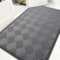 OLANLY Front Door Mat Outside Entrance 59x34, Absorbent, Heavy Duty Sturdy Natural Rubber Doormat Indoor Outdoor, Stain and Fade Resistant, Non-Slip Low Profile Floor Mat for Entryway, Grey Diamond