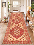 SERISSA Runner Rug for Hallways, 2'6"x10' Washable Non Slip Kitchen Runner Rug, Long Boho Rug Vintage Red Hallway Stair Ultra Soft Print Floor Carpet for Bedroom Bathroom Laundry Room