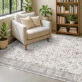 Hazo Haus Boho Light Grey 5x7 Living Room Rug - Modern Vintage Eclectic Floral Pastel Neutral Taupe, Washable Low Pile Non-Slip Large Area Rugs for Nursery Dining Under Table Bedroom Lounge