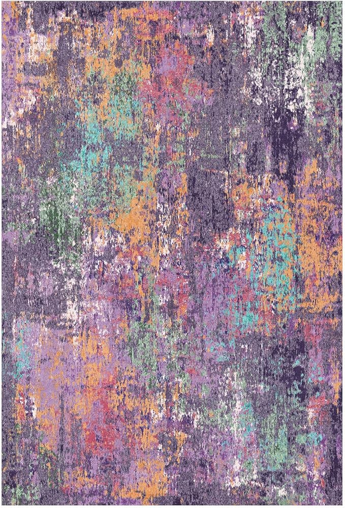 Washable Area Rugs 3'x5' Non-Slip Modern Abstract Soft for Living Room Entryway Bedroom Nursery, Print Pattern, Purple Orange Blue Green Rust Red Colorful