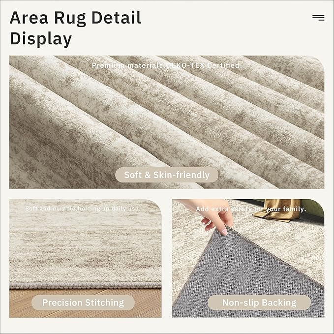 4x10 Wide Hallway Runner Rug: Washable Soft Rug Runners for Living Room Bedroom Ktichen, Stain Resistant Low Pile Area Rugs Non Slip Floor Carpet (Beige, 4x10)
